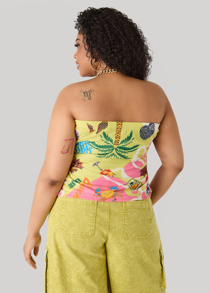Tropical Print Mesh Tube Top