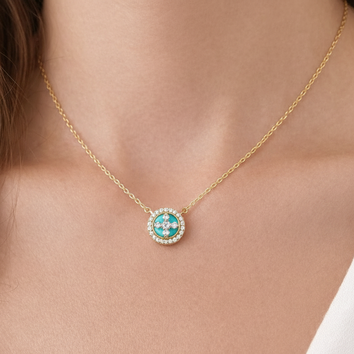 Turquoise Clover Cage Pendant Necklace