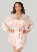 Plus Size Two Tone Lace Paneled Satin Robe