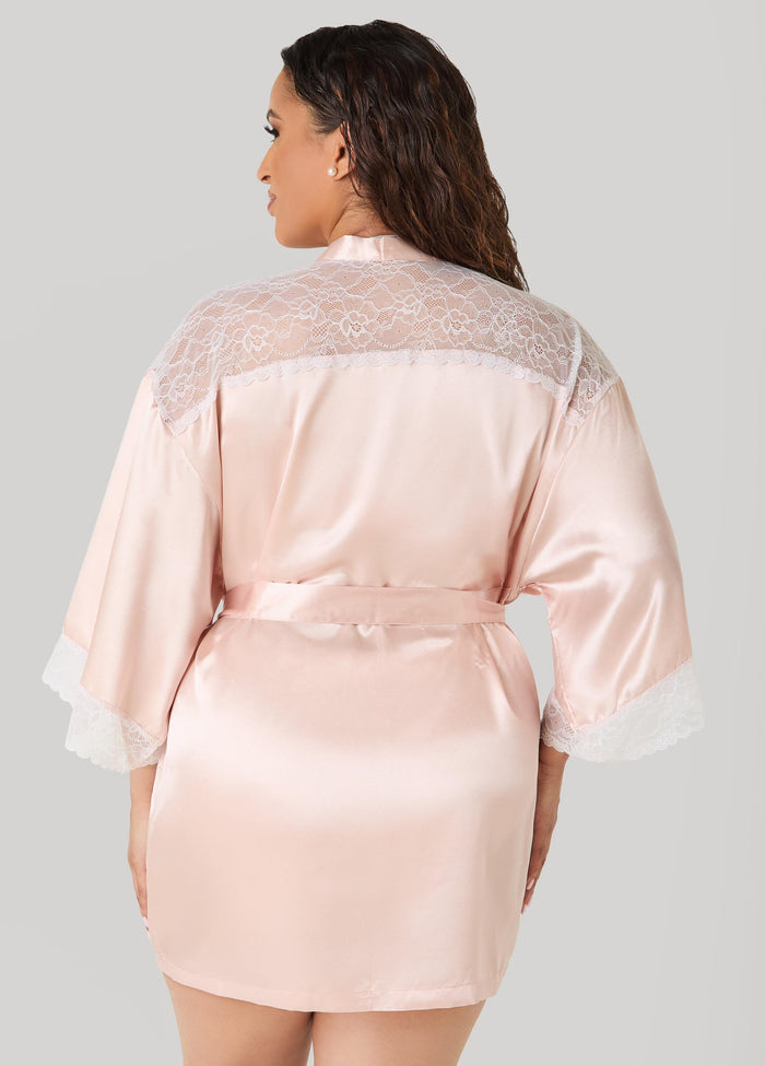 Two Tone Lace Paneled Satin Robe
