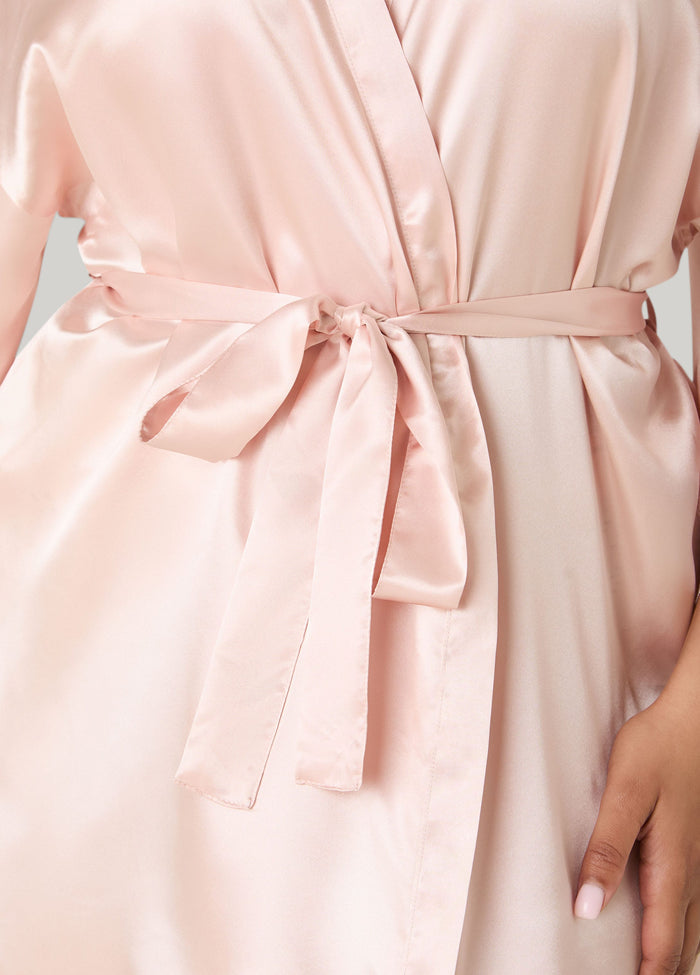 Two Tone Lace Paneled Satin Robe