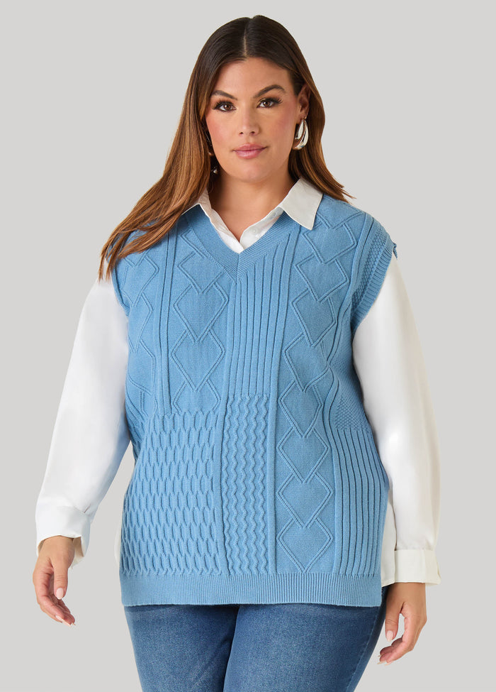 V Neck Cable Knit Vest
