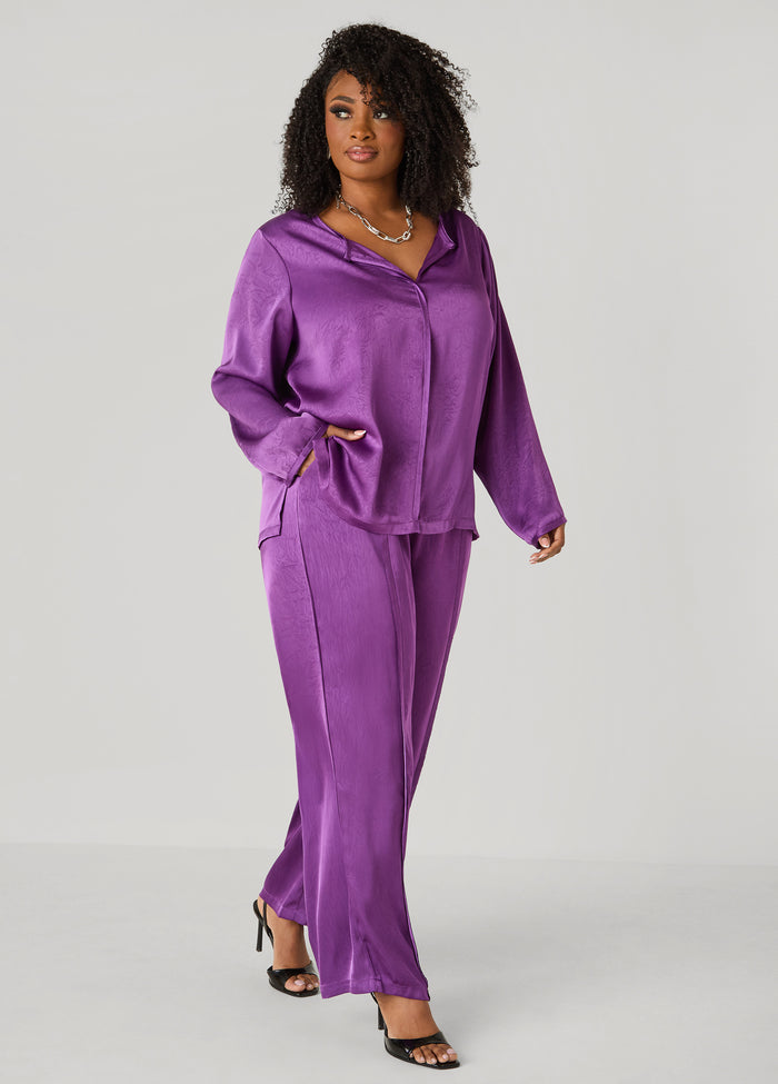V Neck Crushed Satin Shirt
