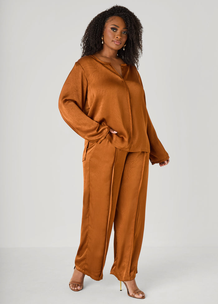 V Neck Crushed Satin Shirt