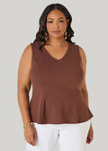 V Neck Stretch Crepe Peplum Top