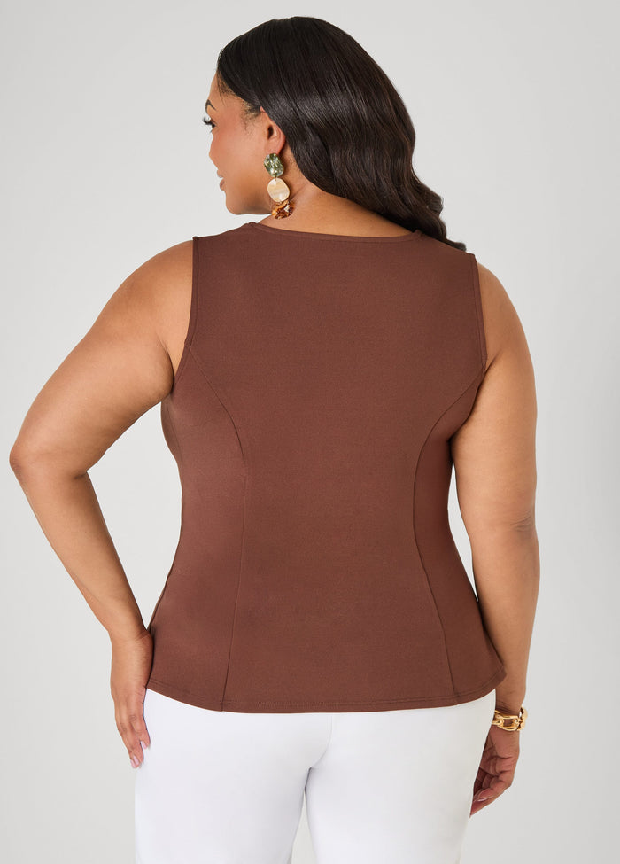 V Neck Stretch Crepe Peplum Top