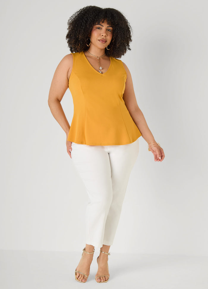 V Neck Stretch Crepe Peplum Top