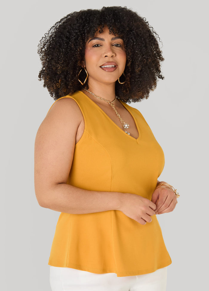 V Neck Stretch Crepe Peplum Top