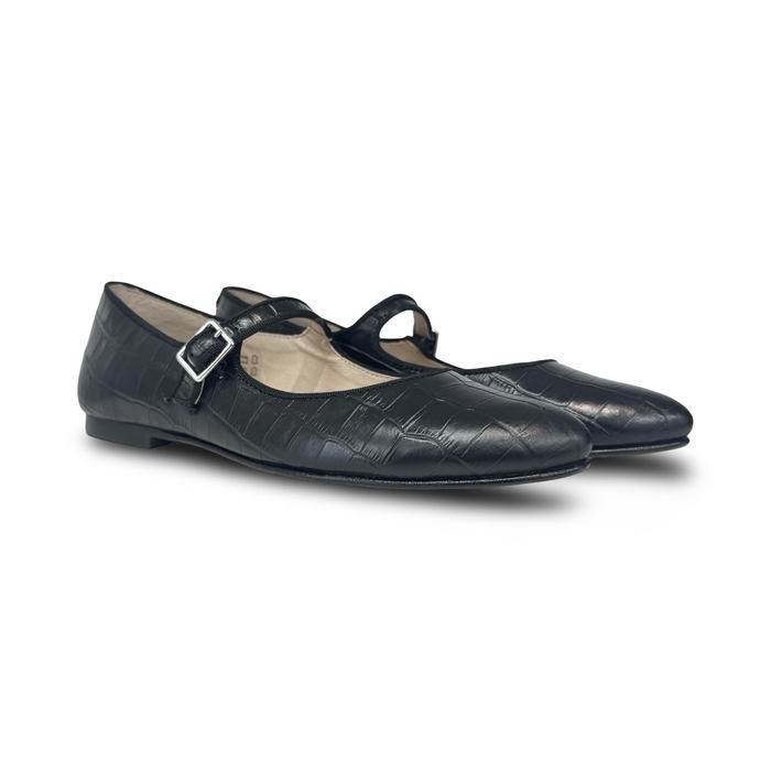 Valencia Black Croc Pointed Mary Jane