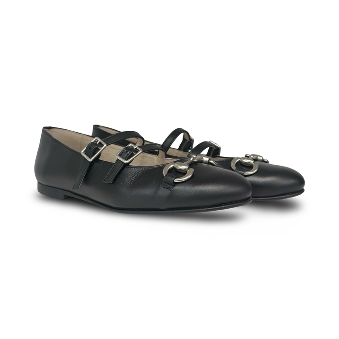 Valencia Black Double Buckle Chain Mary Jane