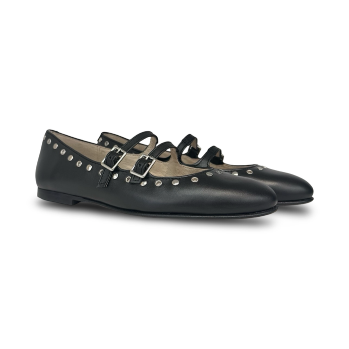Valencia Black Grommets Double Buckle Mary Jane