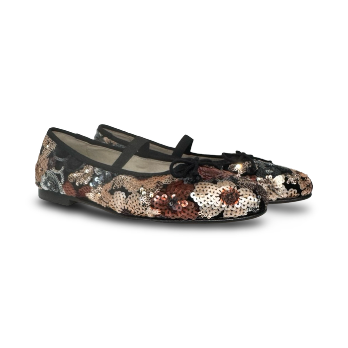 Valencia Black Sequin Elastic Ballet Flat