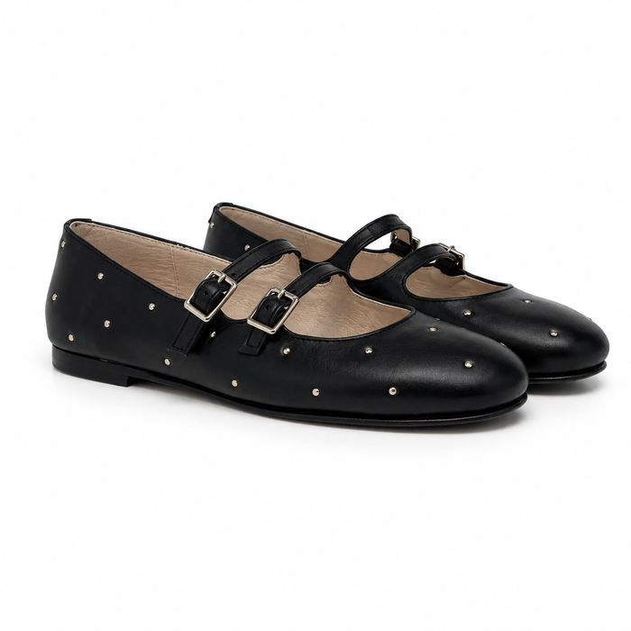 Valencia Black Studs Double Buckle Mary Jane