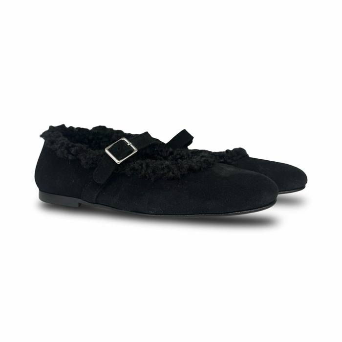 Valencia Black Suede Fur Mary Jane