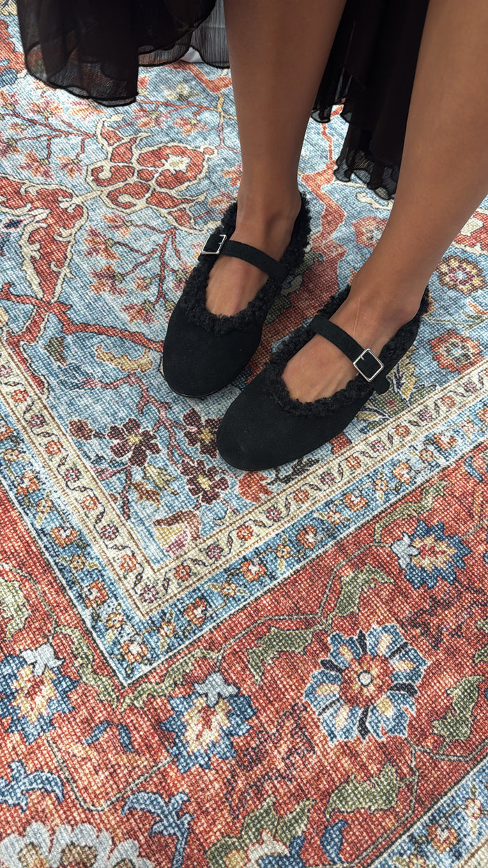 Valencia Black Suede Fur Mary Jane