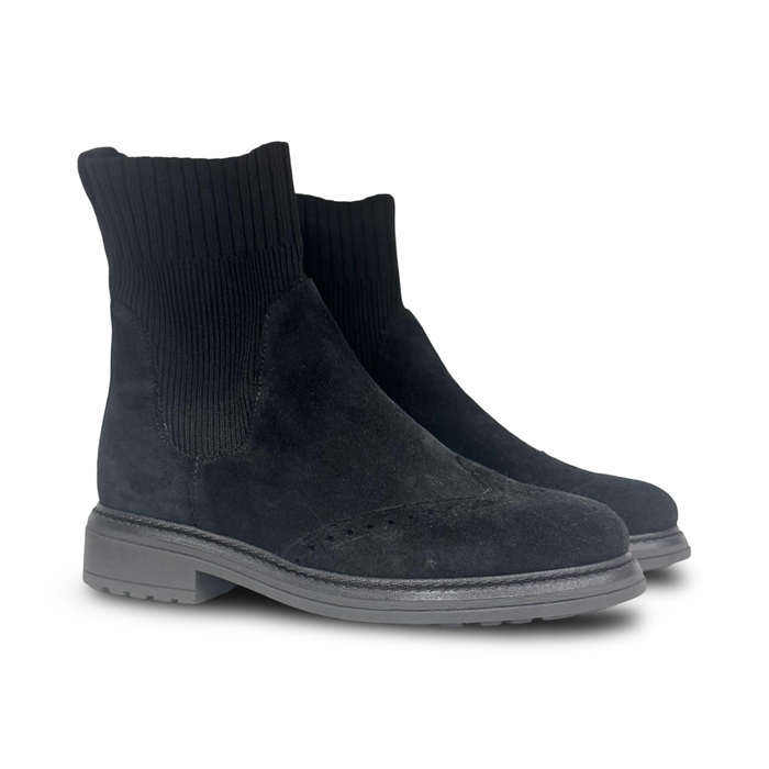 Valencia Black Suede Wingtip Bootie