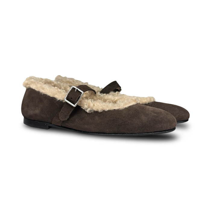 Valencia Brown Suede Fur Mary Jane