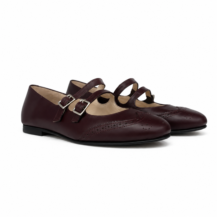Valencia Burgundy Double Buckle Mary Jane